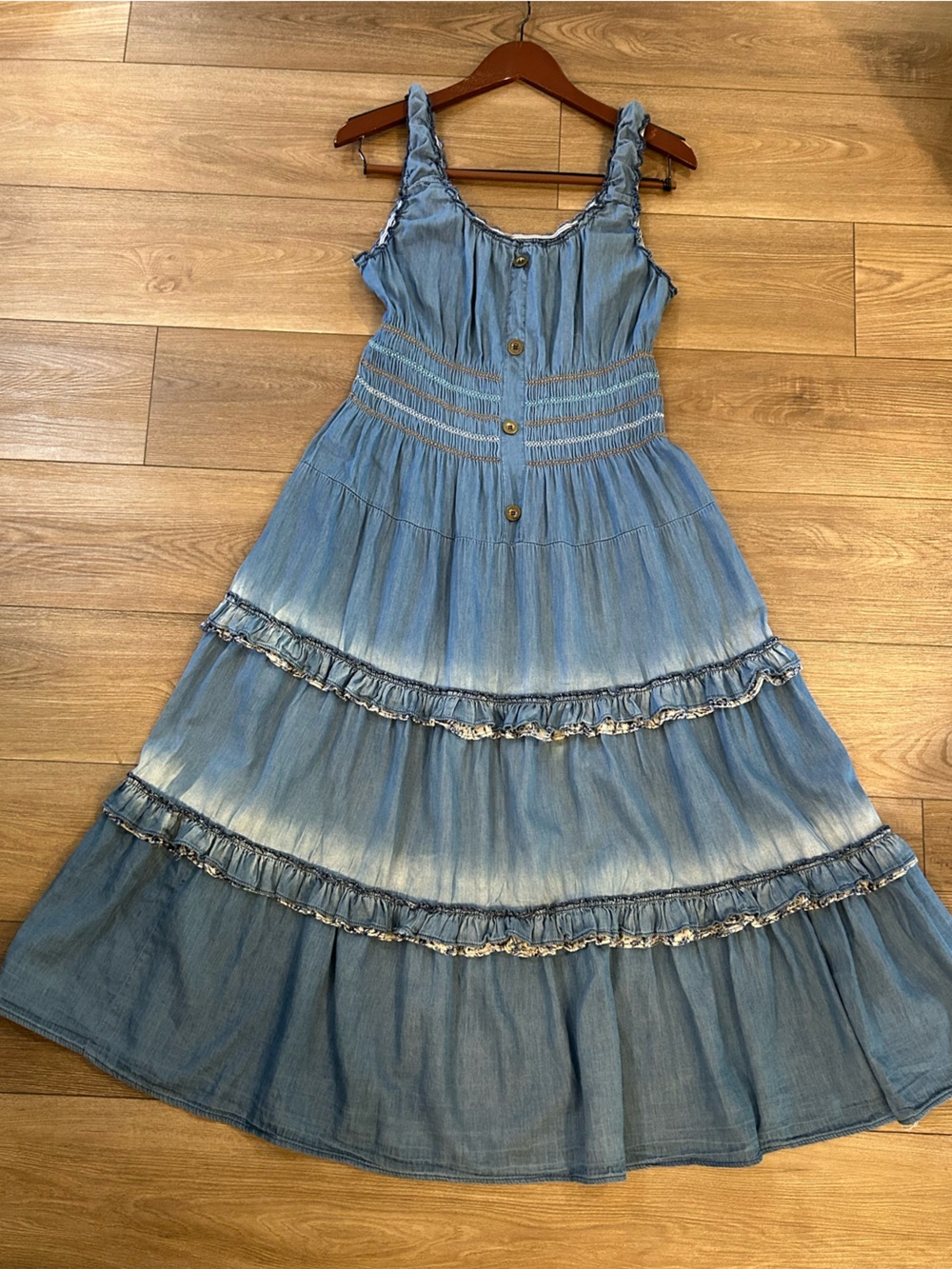 LAPIS XL 100% Cotton Blue Tiered Maxi Dress Boho Cottagecore